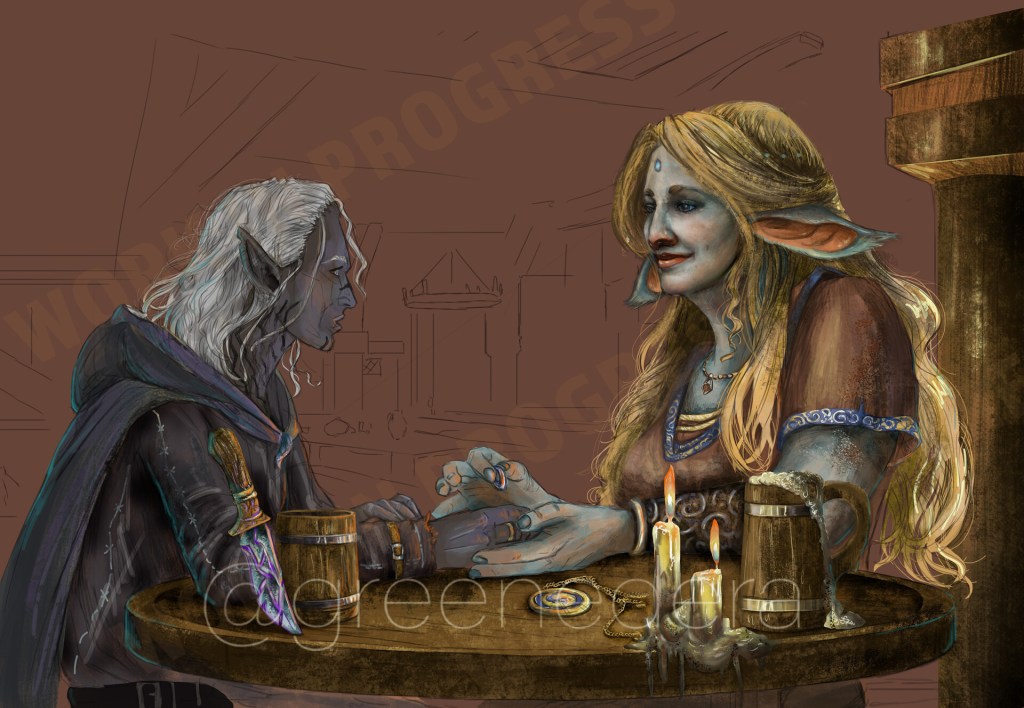Drow and furbolg digital painting by greenedera art - elena zambelli #noai