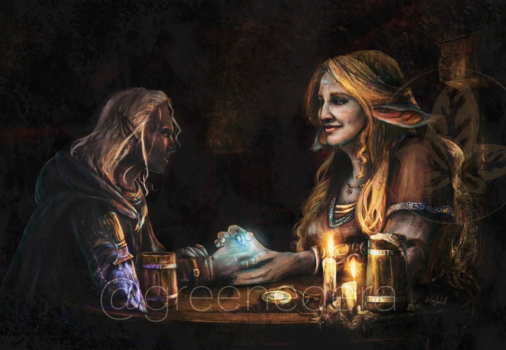 Drow and furbolg digital painting by greenedera art - elena zambelli #noai