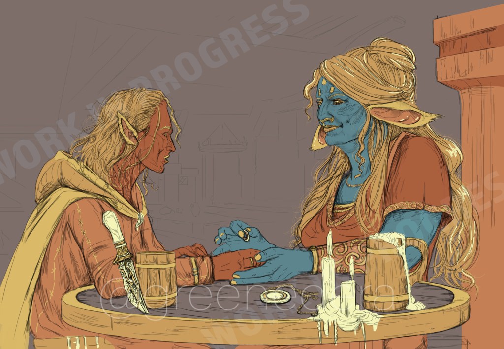 Drow and furbolg digital painting by greenedera art - elena zambelli #noai