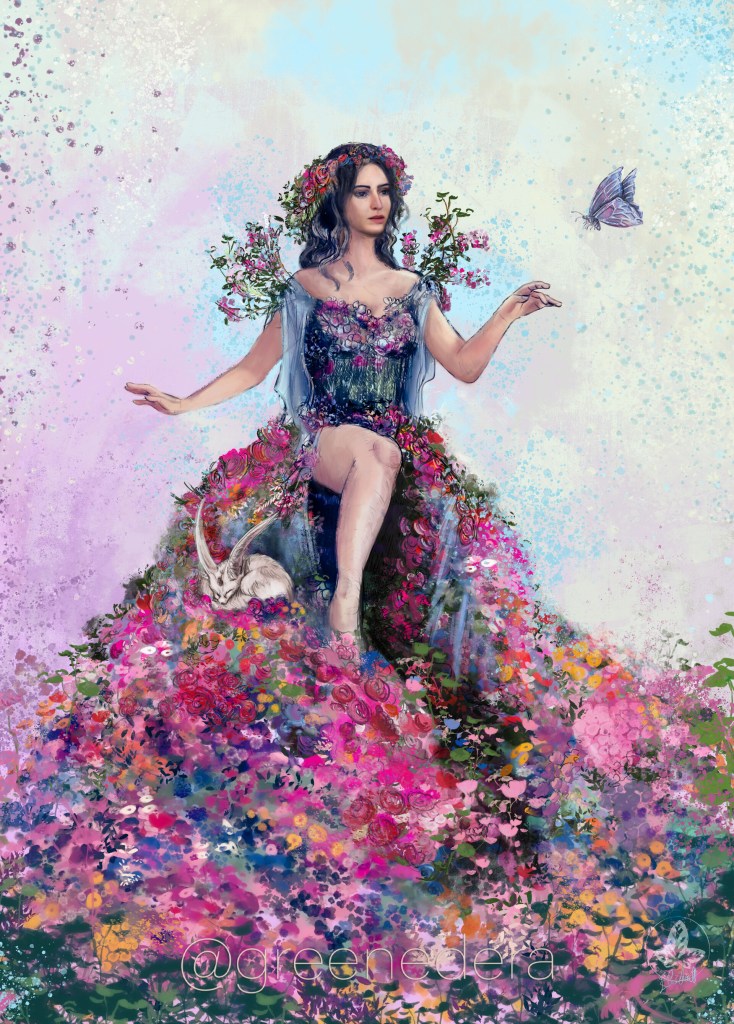 Commission, a fantasy portrait of Mother Nature
digital painting, 2021
painted on photoshop and cintiq tablet,
and with Devin Elle Kurtz plant brushes (best purchase ever)