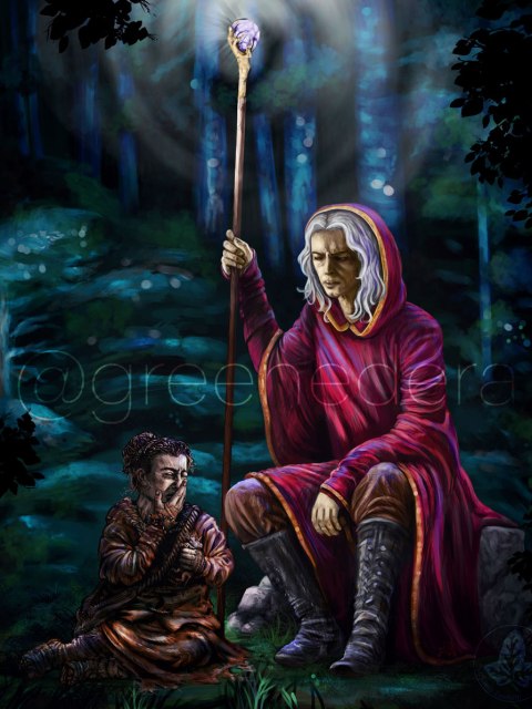 raistlin majere dragonlance and bupu the gully dwarf digital painting by greenedera